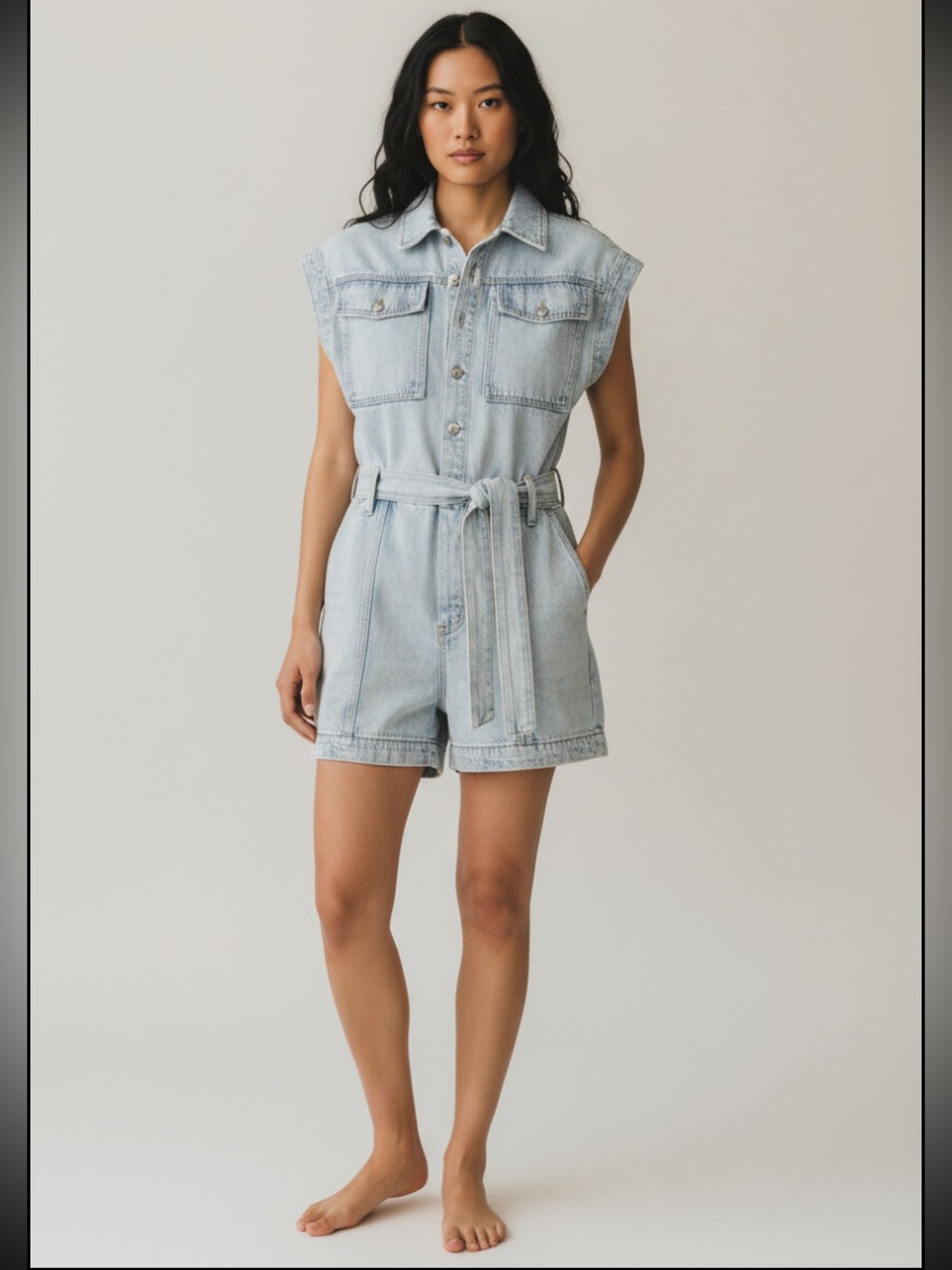 Happy Nature cotton light wash denim romper